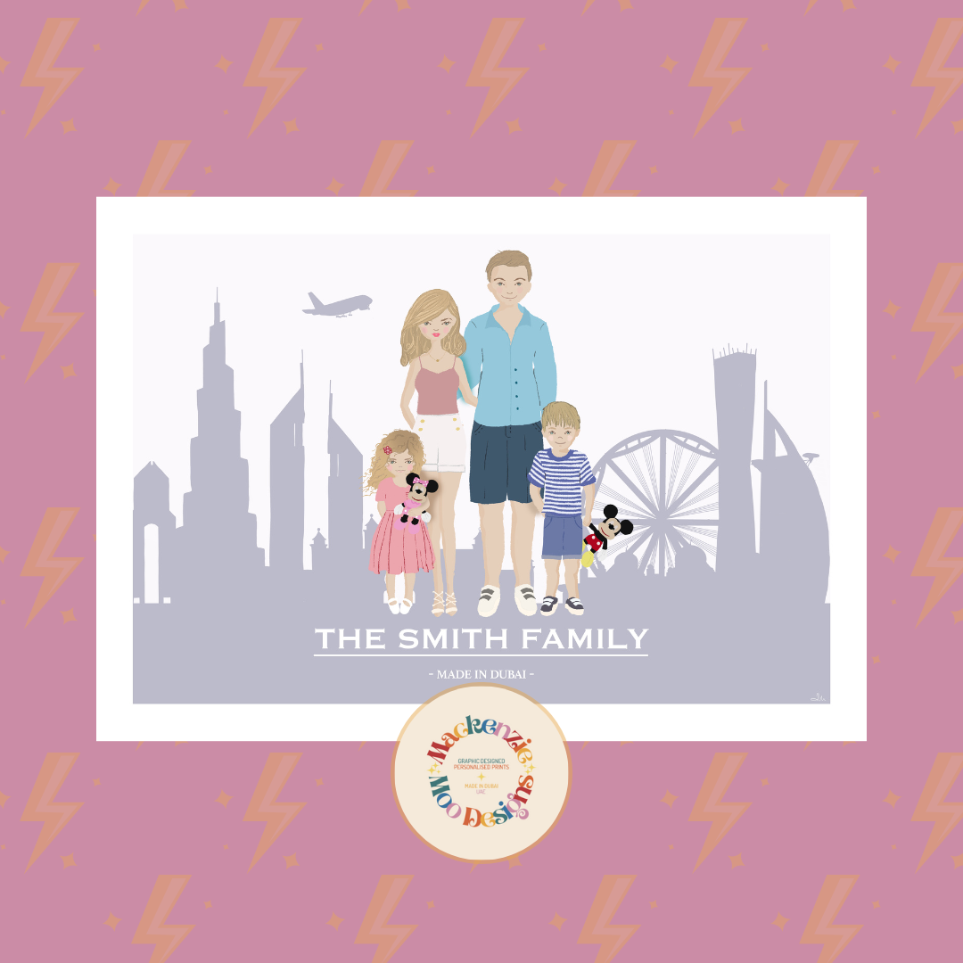 Dubai Family Portrait of 5 People/Pets